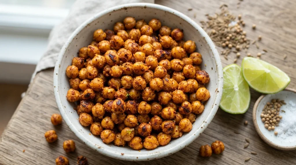 Air Fryer Chili Lime Chickpeas with Staged Seasoning