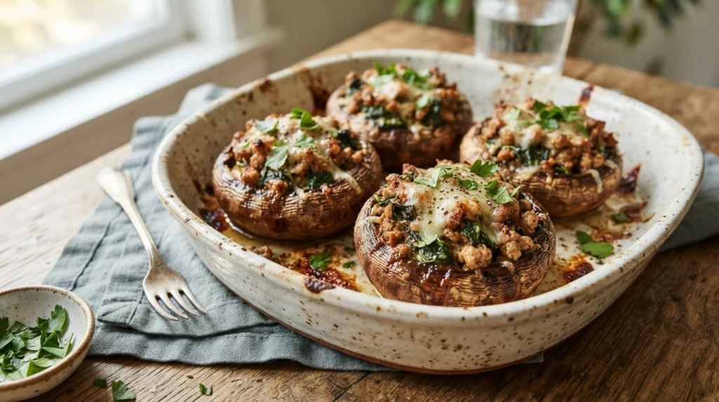 Keto Turkey and Spinach Stuffed Mushrooms: A Moist, Low-Carb Dinner