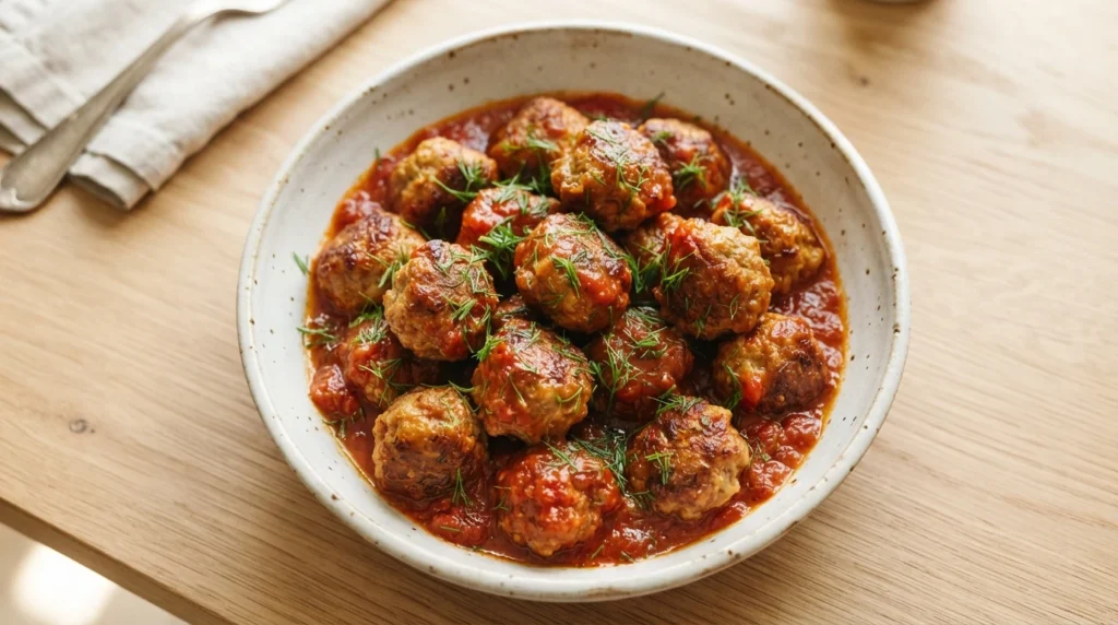 Air Fryer Pork and Fennel Meatballs in Tomato Sauce