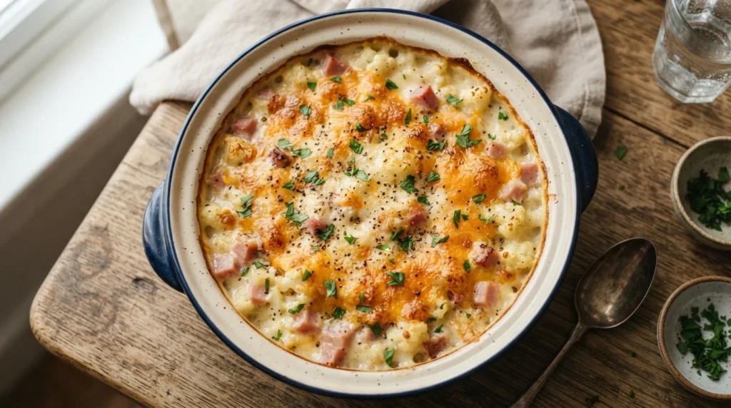 Keto Ham and Cauliflower Cheese Casserole