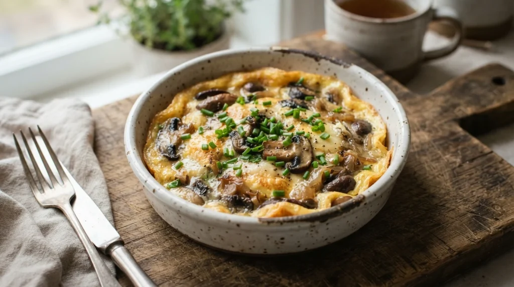 Air Fryer Mushroom Omelet in a Heat-Safe Pan