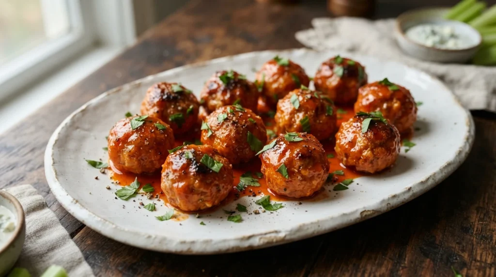 Air Fryer Buffalo Chicken Meatballs with Post-Cook Sauce Toss
