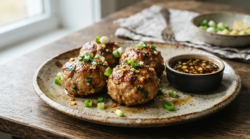 Air Fryer Pork Meatballs with Ginger and Spring Onion