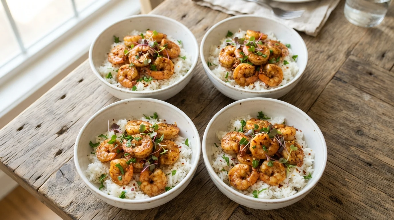 Crispy Air Fryer Cajun Shrimp Rice Bowls