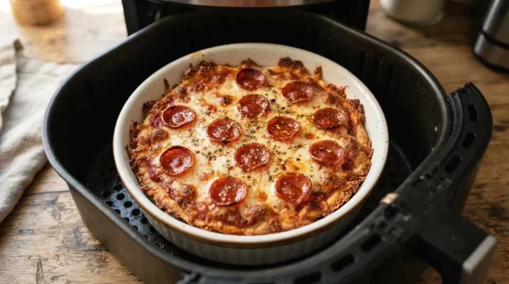 Air Fryer Pepperoni Pizza with a Thin, Even Crust