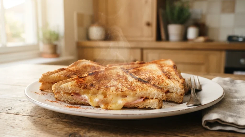 Air Fryer Ham and Cheese Toasties with a Sealed Edge