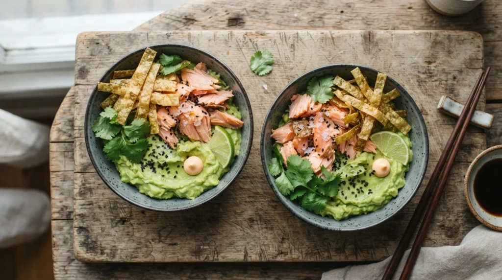 Keto Salmon Sushi Bowl with Cooked Salmon and Nori