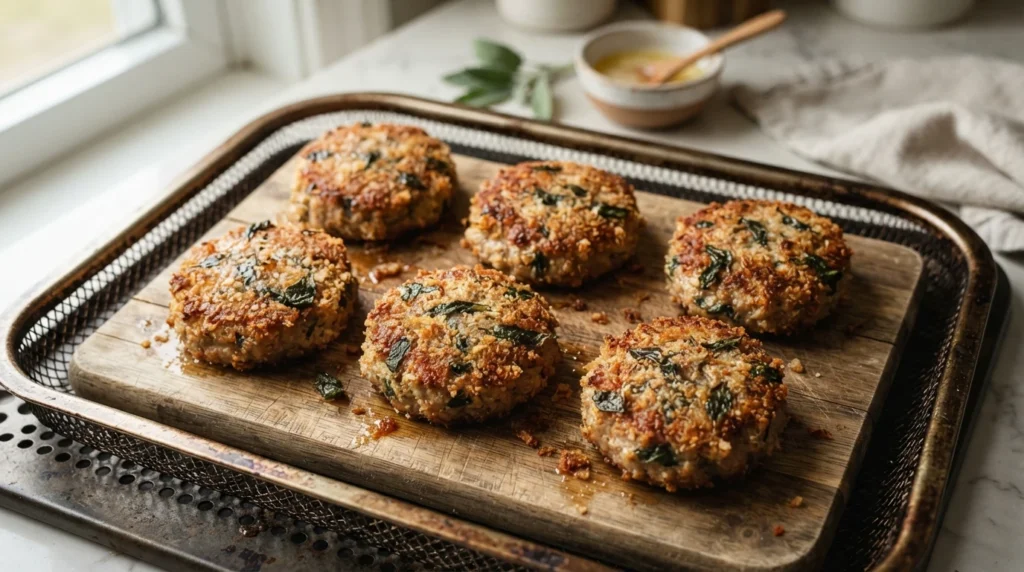 Crispy Air Fryer Turkey Sausage Patties with Fresh Sage