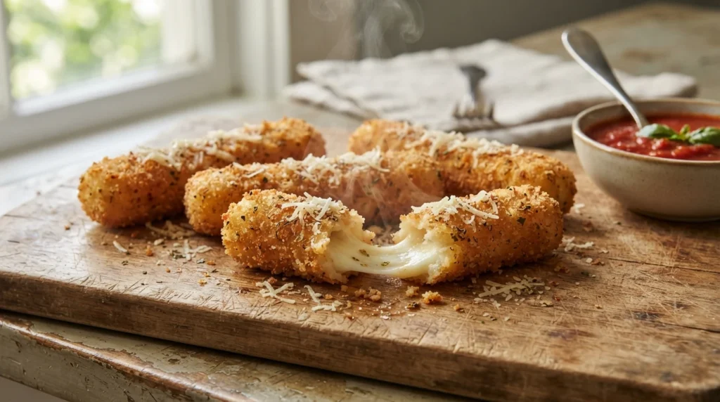 Air Fryer Mozzarella Sticks with a Firm Frozen Breaded Shell