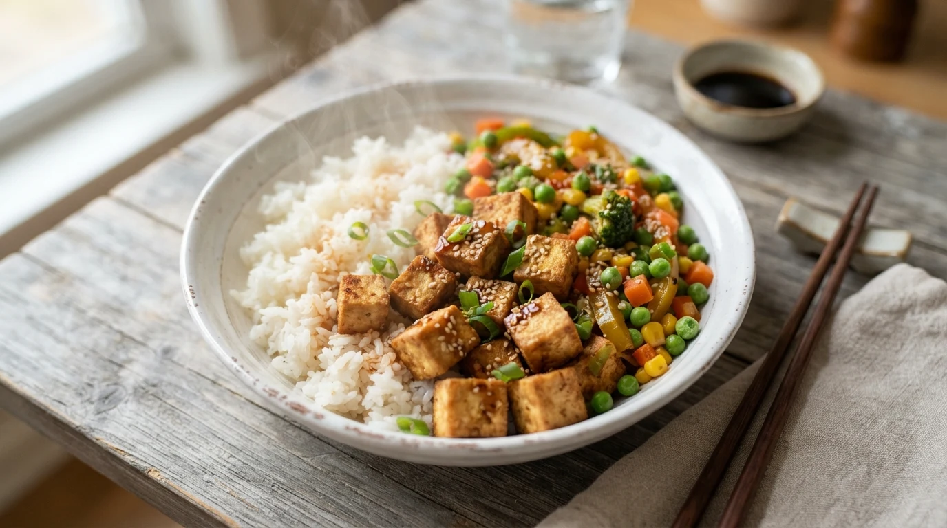 Air Fryer Tofu Rice Bowls: Crispy Tofu, Separate Rice