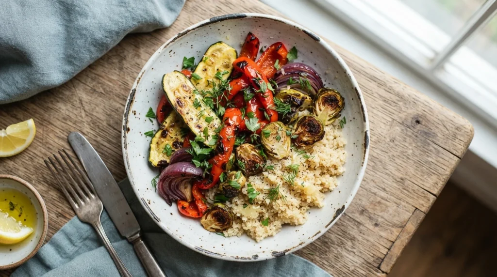 Air Fryer Roasted Vegetable Quinoa Bowls with Precooked Quinoa