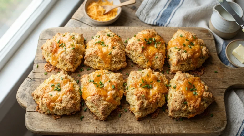 Keto Cheddar and Chive Breakfast Scones with Crisp Edges
