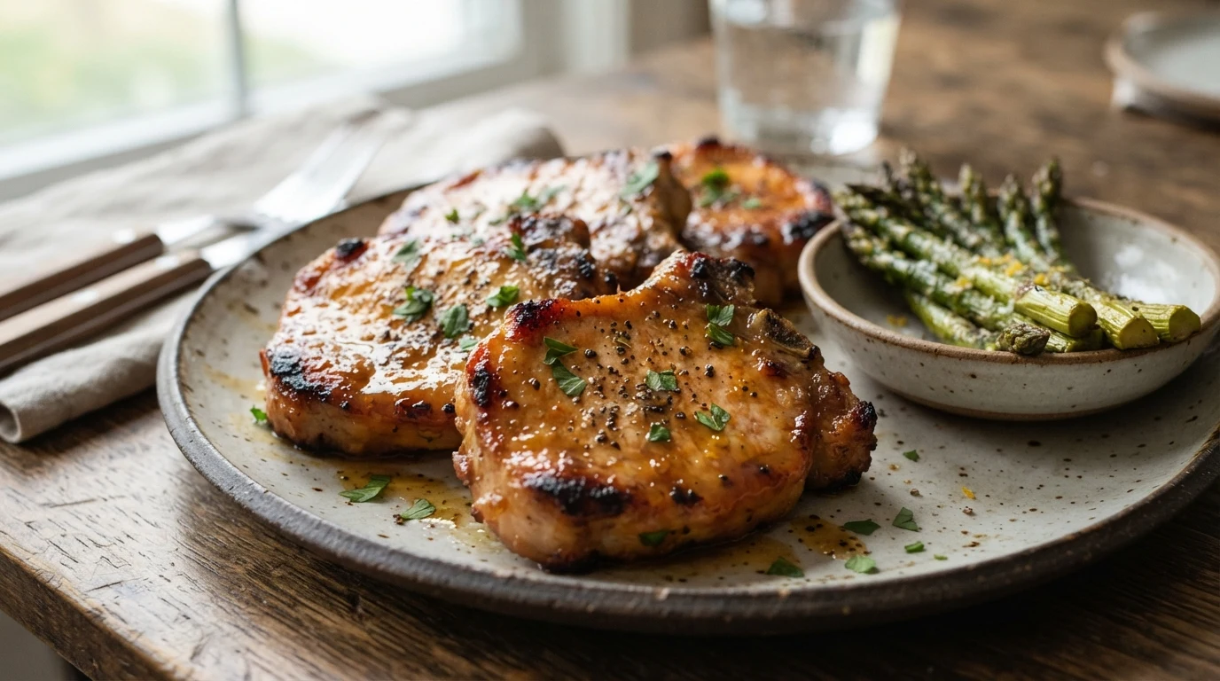 Air Fryer Honey Mustard Pork Chops with a Late Glaze
