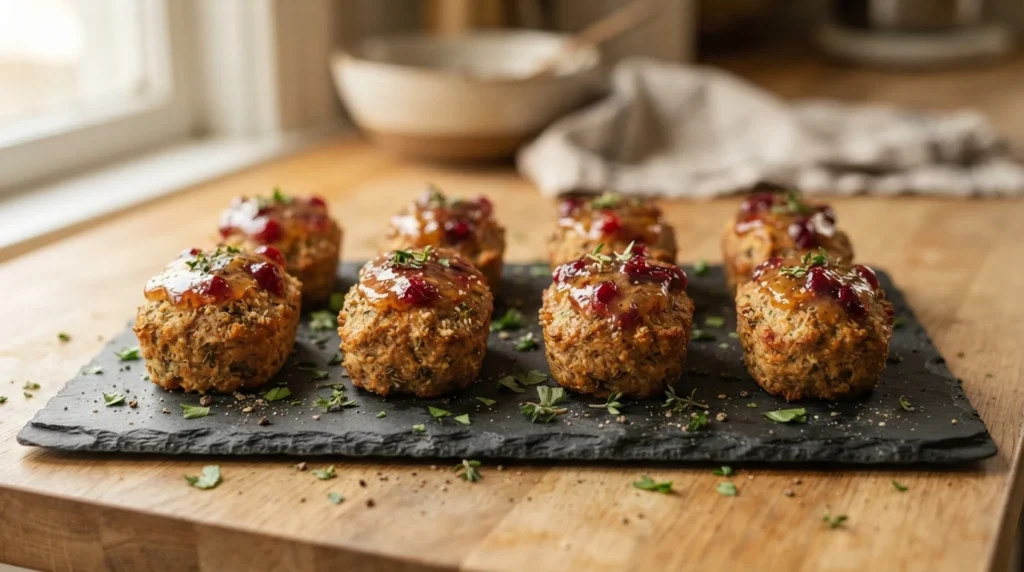 Air Fryer Turkey Mini Meatloaves with Cranberry Mustard Glaze