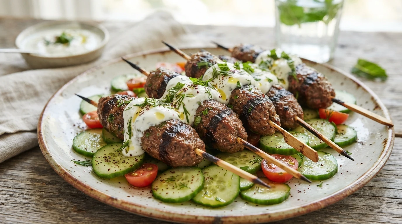 Keto Beef Kofta Kebabs with Mint Yogurt