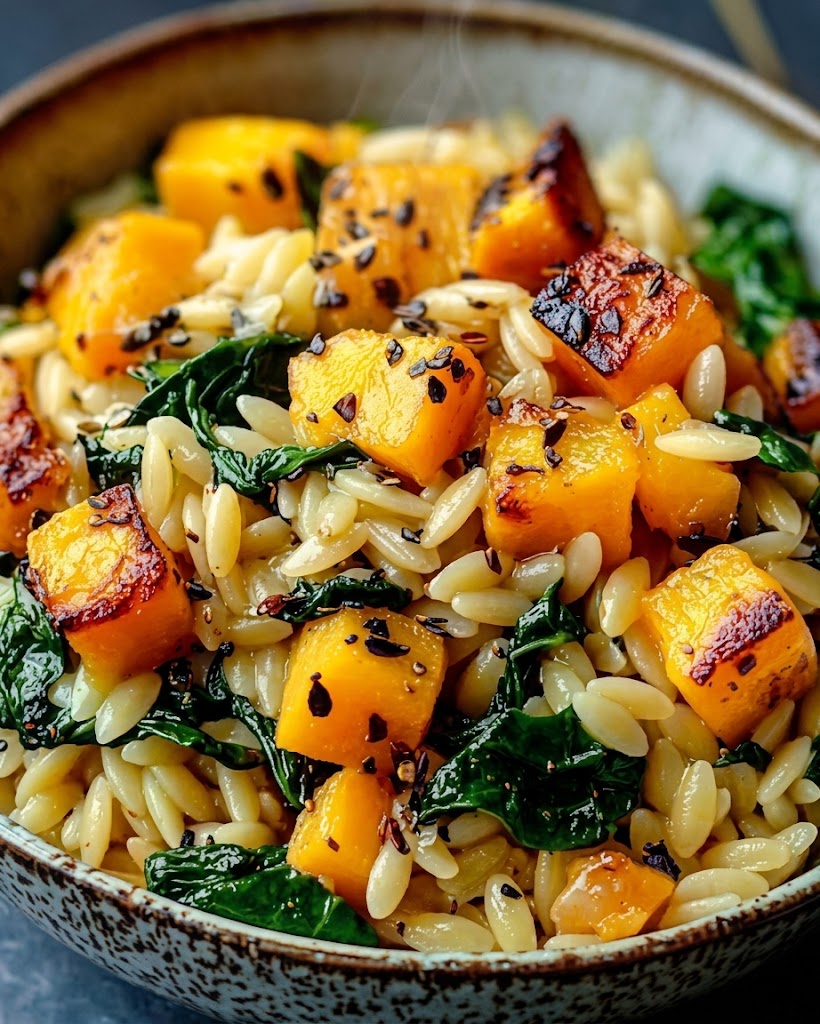 Orzo with Roasted Butternut Squash and Spinach
