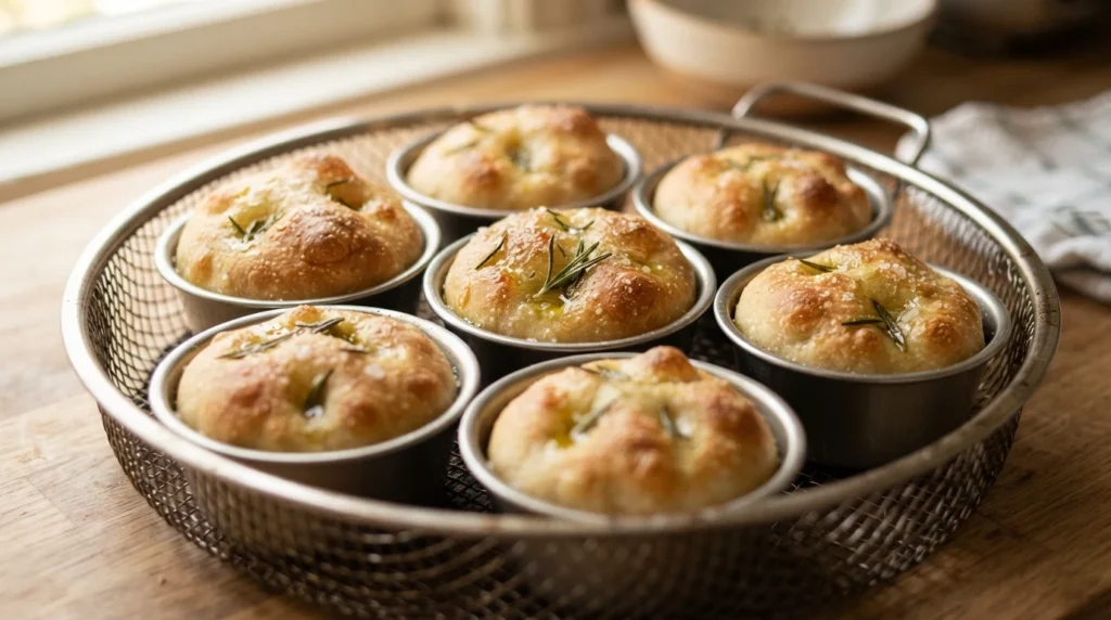 Air Fryer Mini Focaccia with Rosemary and Olive Oil