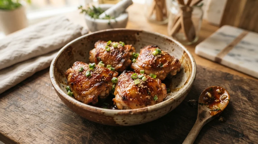 Air Fryer Honey Garlic Chicken Thighs with a Clean Reserved Glaze