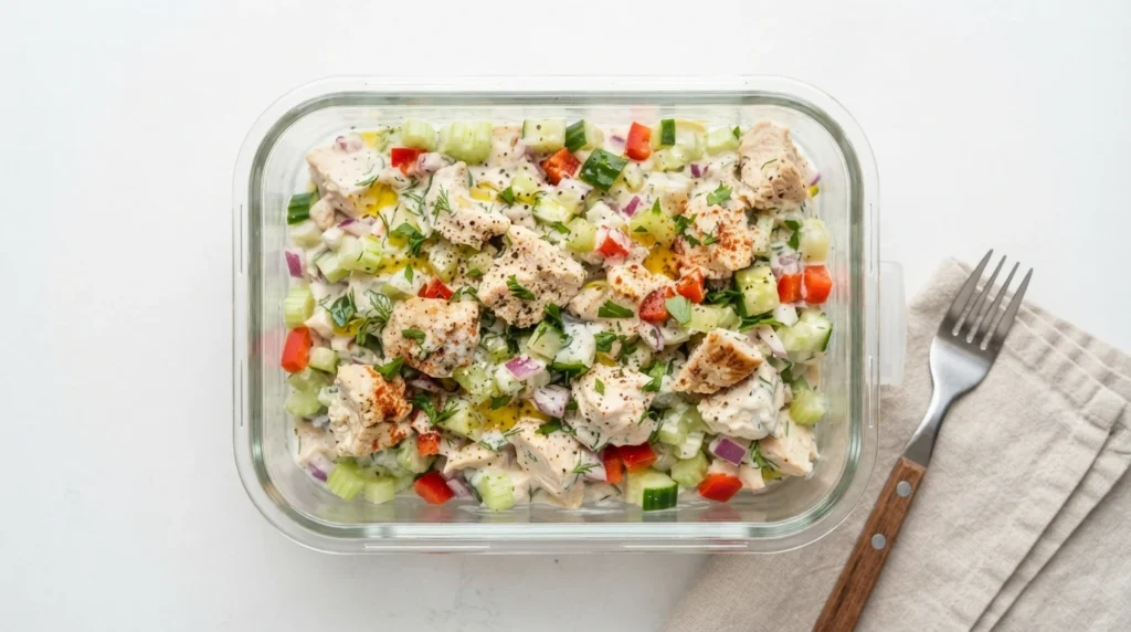 Keto Chicken Salad Lunch Boxes with Crunchy Vegetables