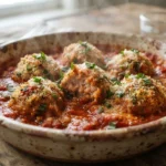 Air Fryer Chicken Parmesan Meatballs in Warm Marinara