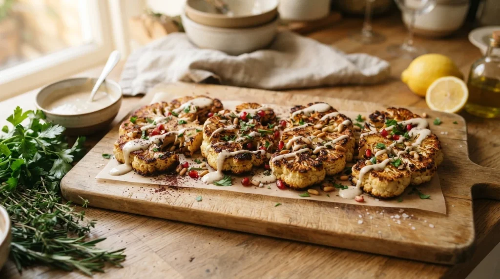 Keto Cauliflower Steaks with Tahini Lemon Sauce