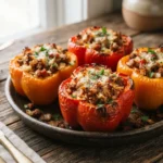 Air Fryer Beef Stuffed Bell Peppers with Cooked Rice