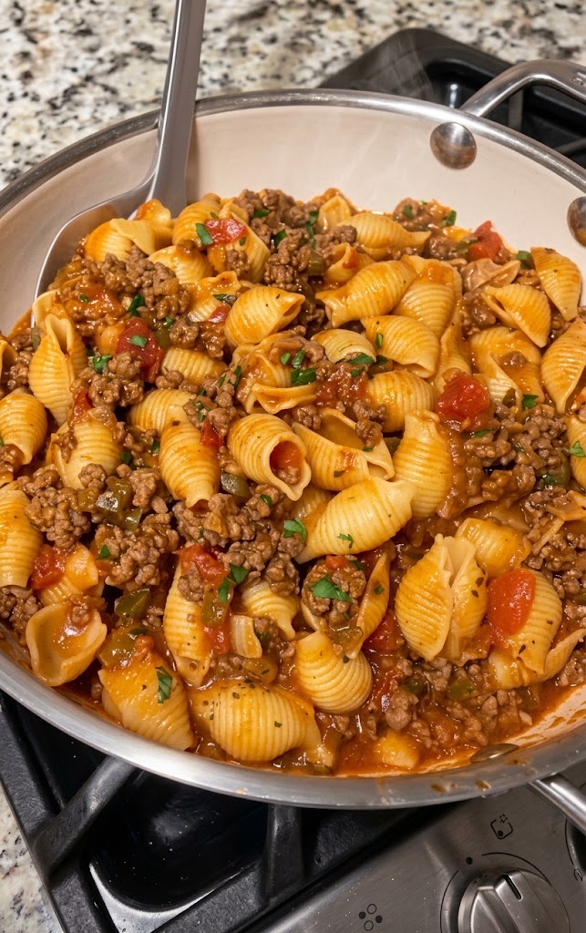 Creamy Beef and Shell Pasta