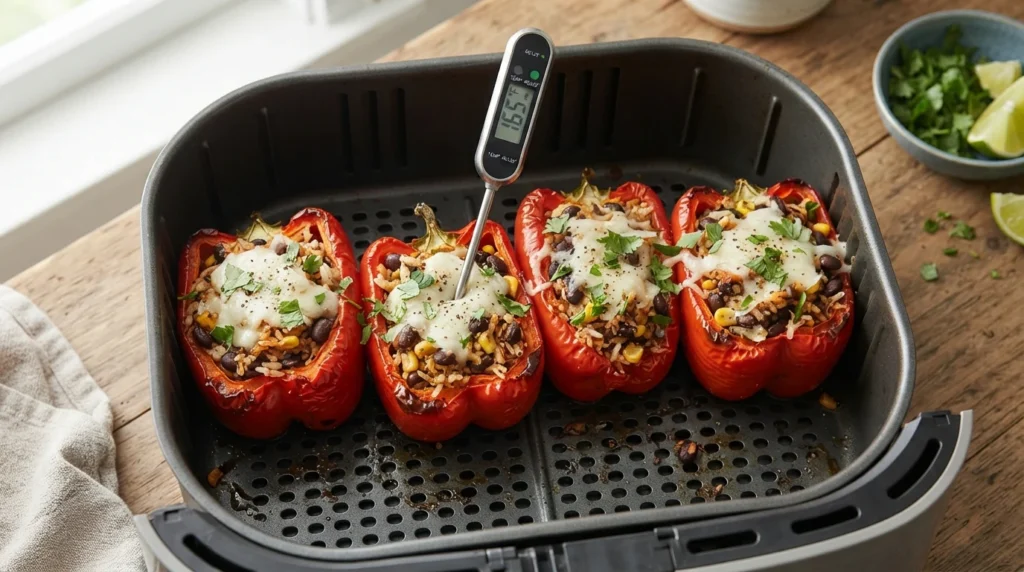Air Fryer Bell Peppers Stuffed with Cooked Rice and Black Beans