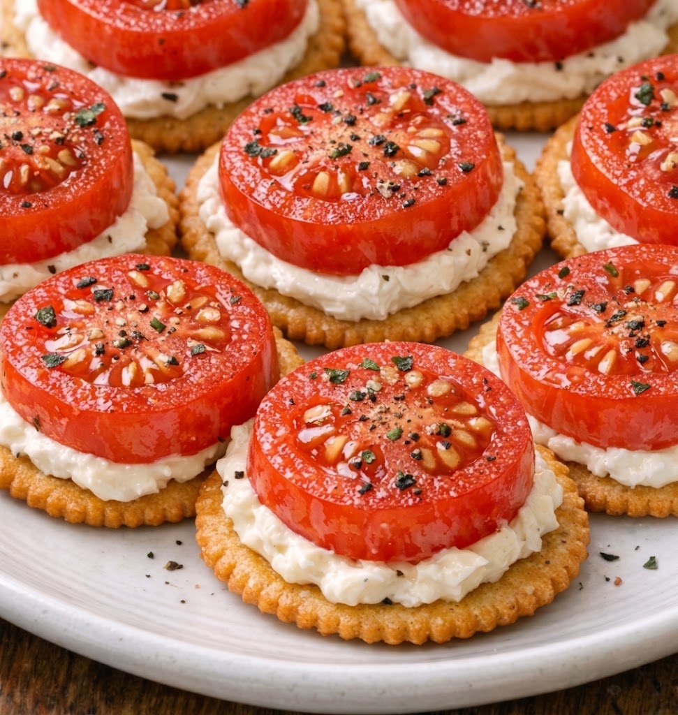 Tomato and Cream Cheese Cracker Bites 🍅🧀