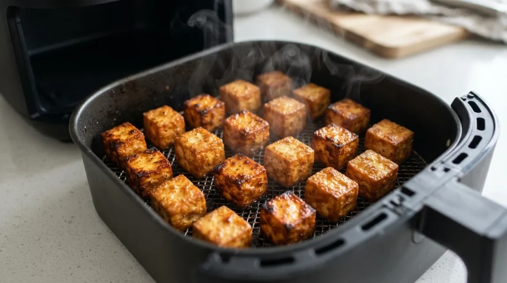 Crispy Air Fryer Extra-Firm Tofu Cubes with Cornstarch Crust