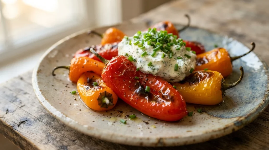 Crispy Air Fryer Mini Peppers with Cream Cheese and Chives