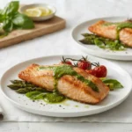 Air Fryer Pesto Salmon with a Thin Topping