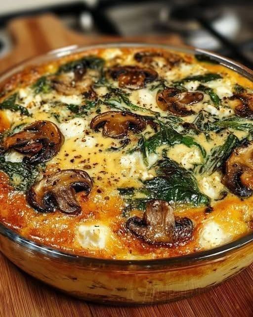 🥬 Spinach & Feta Crustless Mushroom Quiche