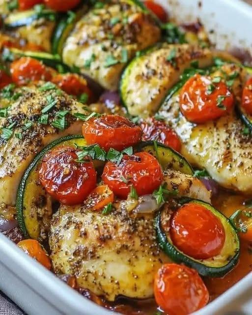 Baked Chicken with Zucchini and Cherry Tomatoes