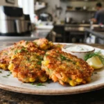 Air Fryer Cooked Salmon Sweetcorn Fritters with a Firm Binder