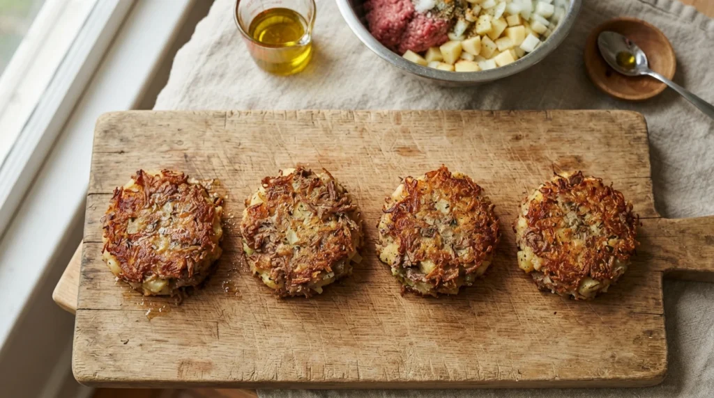 Air Fryer Roast Beef Hash Cakes with Cooked Potatoes