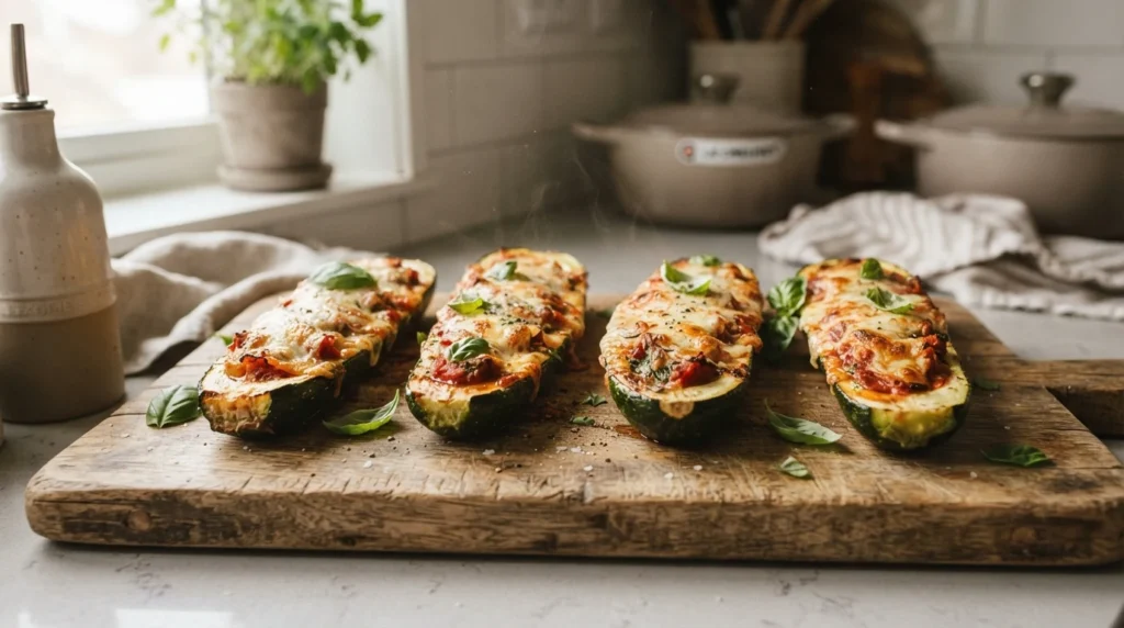 Air Fryer Zucchini Boats with Tomato and Mozzarella