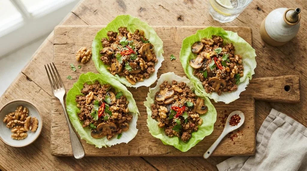 Keto Walnut Mushroom Lettuce Tacos Without Beans