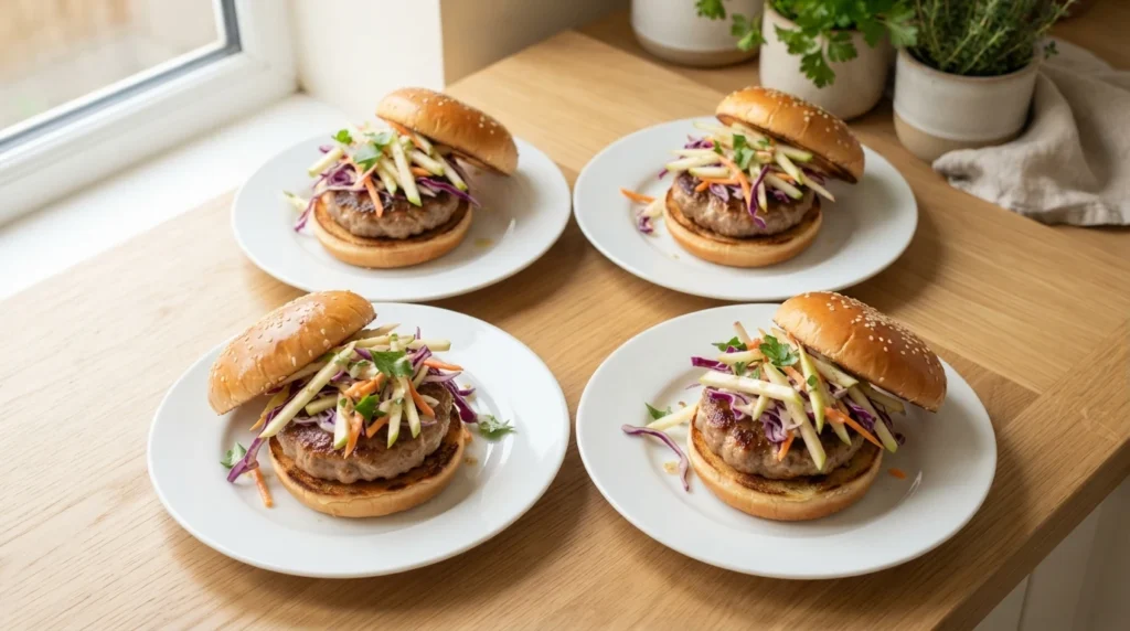 Air Fryer Pork Burgers with Apple Slaw