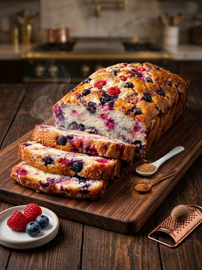 Blueberry and Raspberry Cream Cheese Loaf