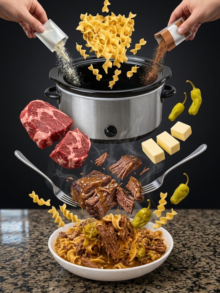 Crock Pot Mississippi Beef Noodles