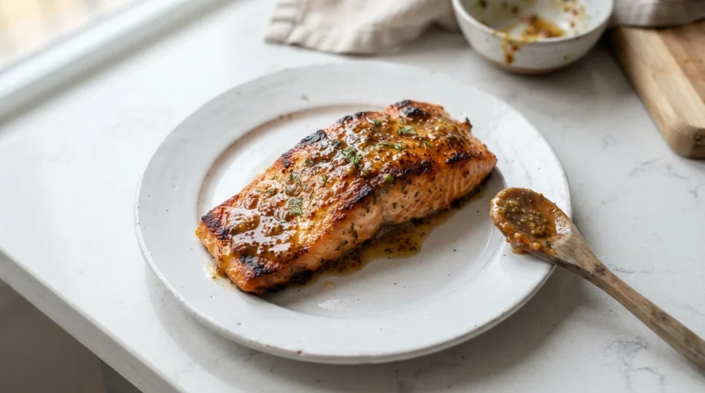 Air Fryer Honey Mustard Salmon with Late Glaze