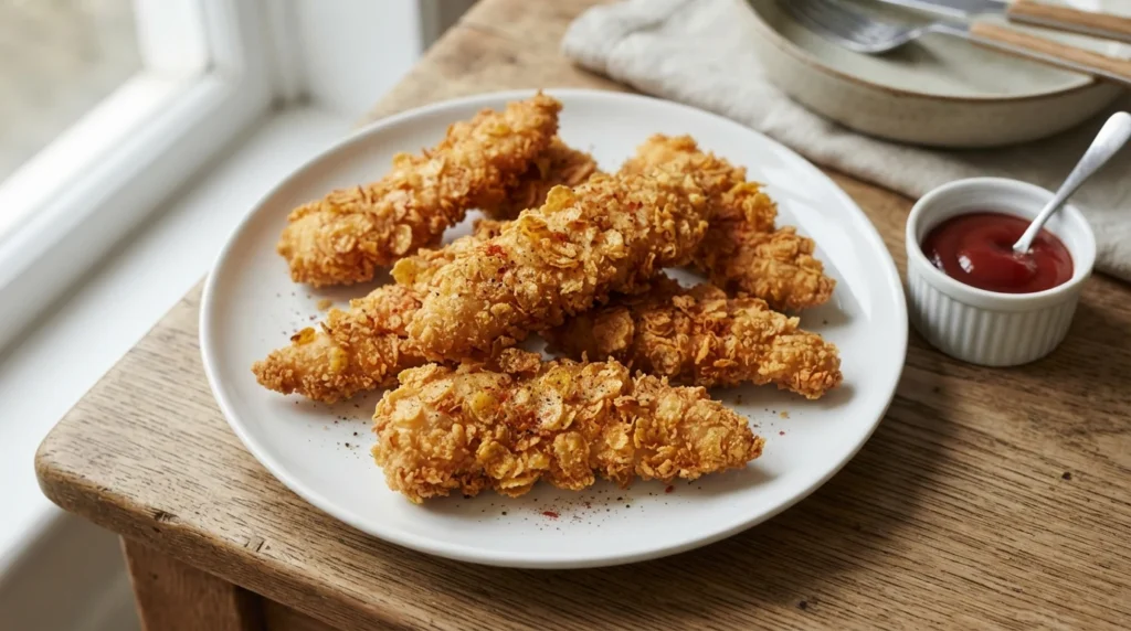Air Fryer Cornflake Chicken Strips with a Coarse Crunchy Coating