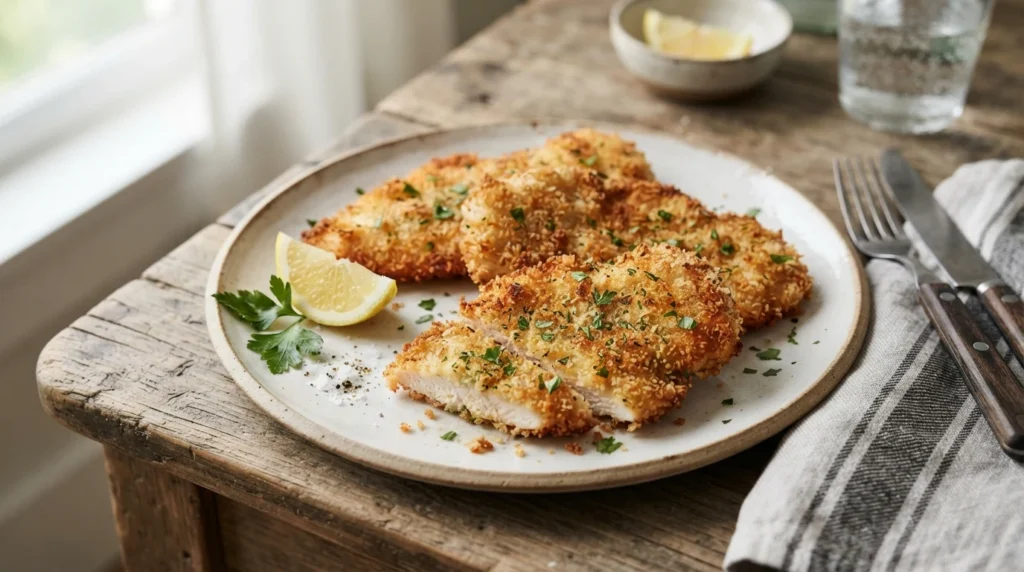 Air Fryer Chicken Schnitzel with a Thin Golden Crust