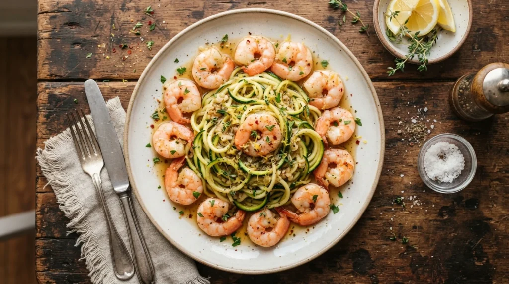 Keto Garlic Butter Shrimp with Courgette Noodles