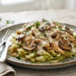 Keto Chicken Stroganoff over Buttered Cabbage