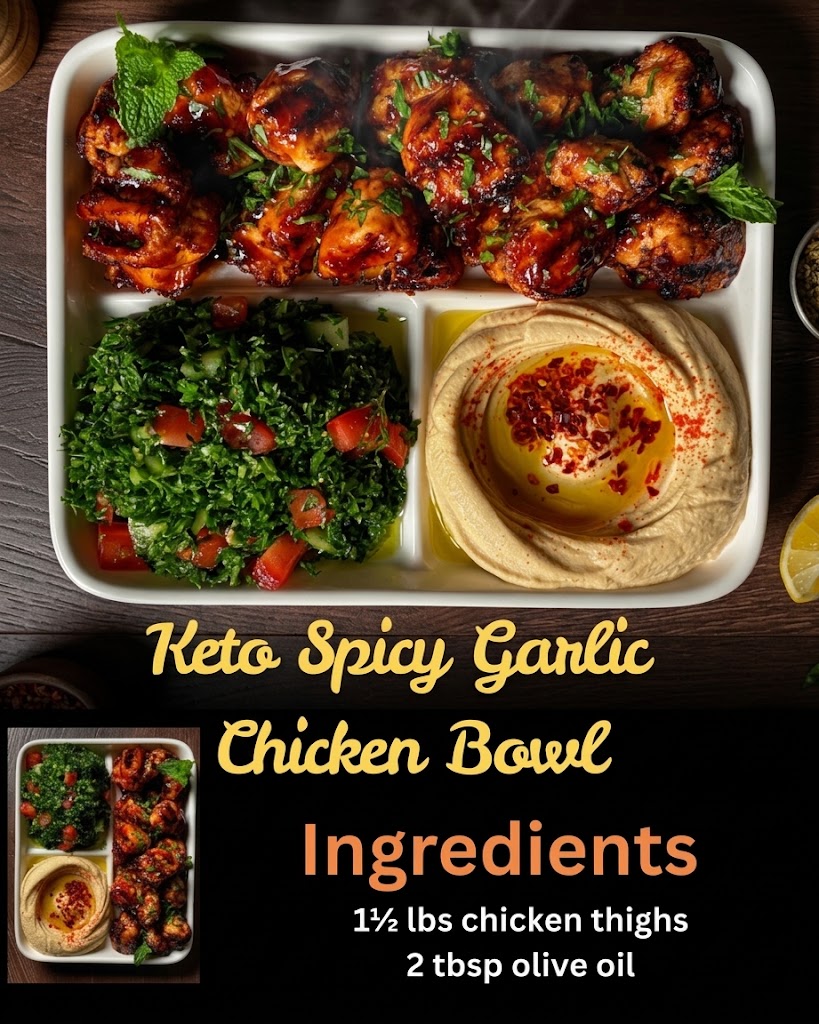 Keto Spicy Garlic Chicken Bowl 🌶️🍗🥑