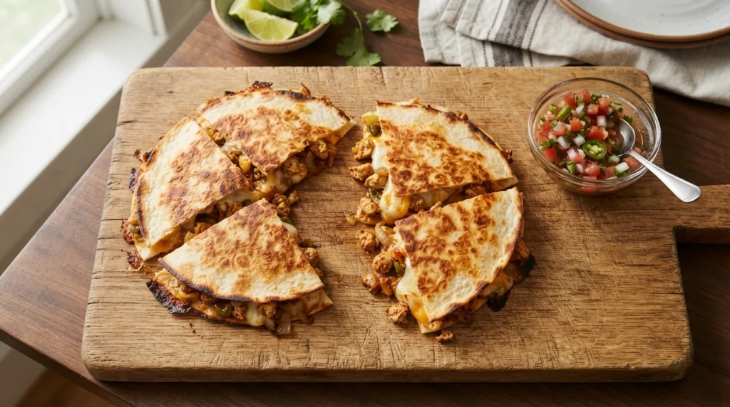 Air Fryer Chicken Quesadillas with Dry Cooked Filling