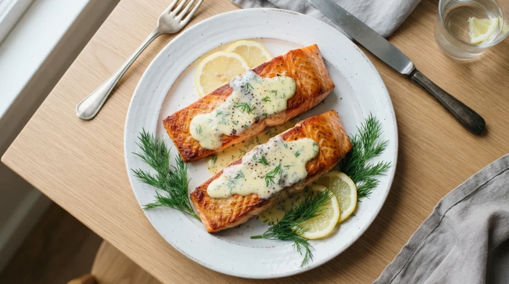 Keto Salmon with Lemon Dill Cream Sauce