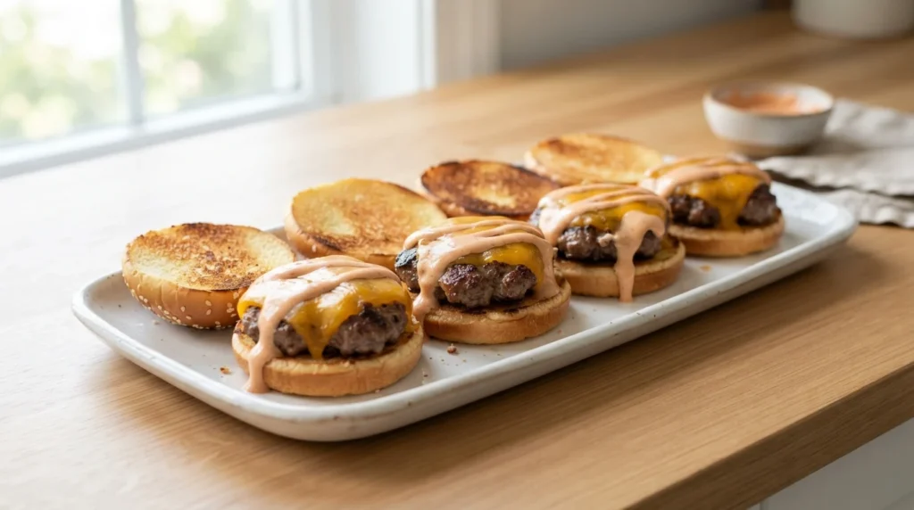 Air Fryer Cheeseburger Sliders with Cheese Added at the End